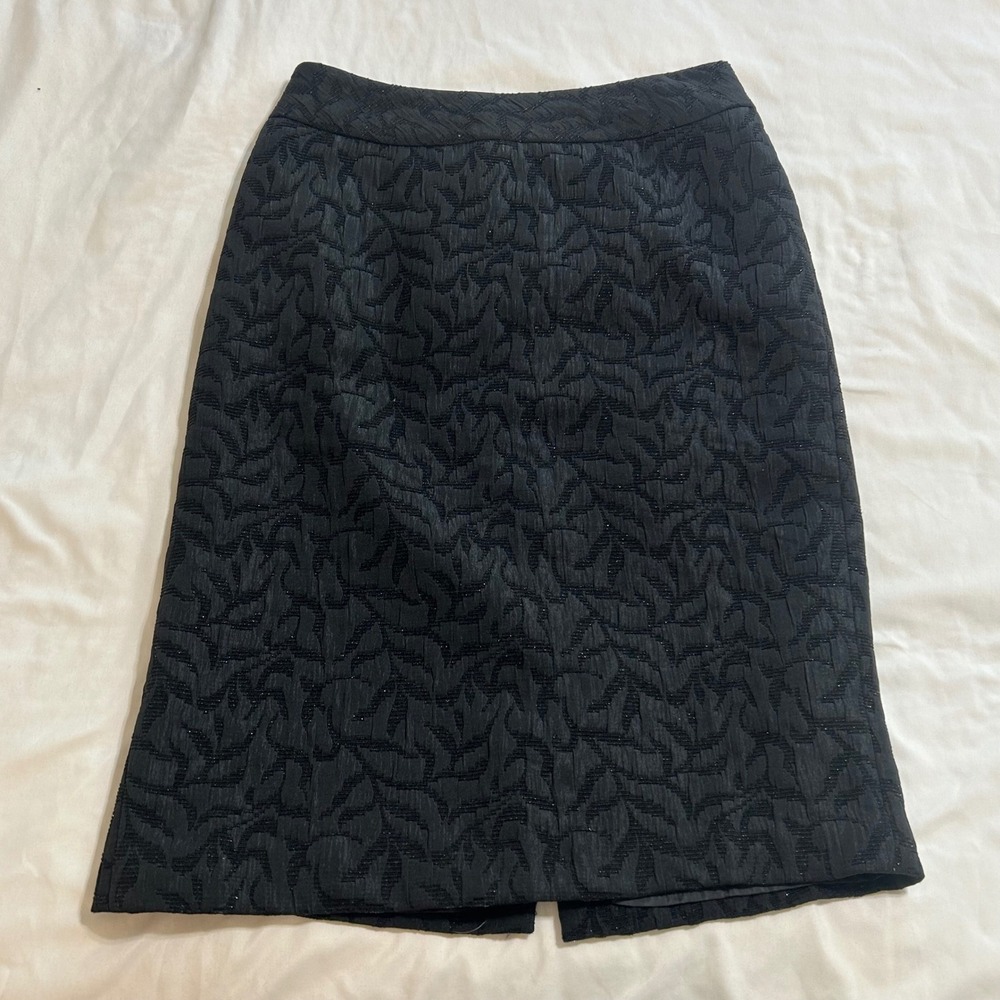 Coldwater Creek Black Jacquard Metallic Pencil Skirt Womens 4 Knee Length